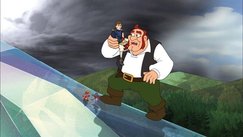 Um zum Glasberg zu gelangen, muss erst einmal ein furchterregender Riese überlistet werden. – Bild: Kinderkanal