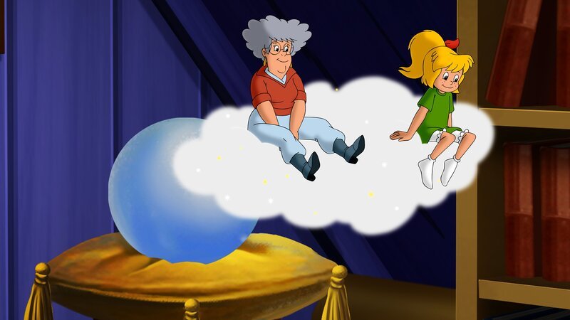 Bibi und Oma Grete sind kleingehext und hexen sich kreuz und quer durchs Hexlabor. – Bild: ZDF und Kiddinx-Berlin