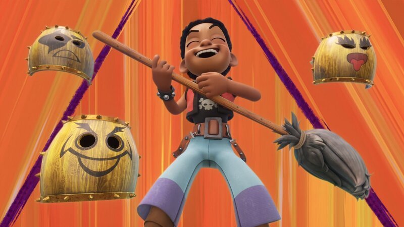 Finn steht total auf die Band „Piratica“, die auf der Insel bei der Pirate Academy auftreten wird. – Bild: Method Animation – Mediawan kids & family