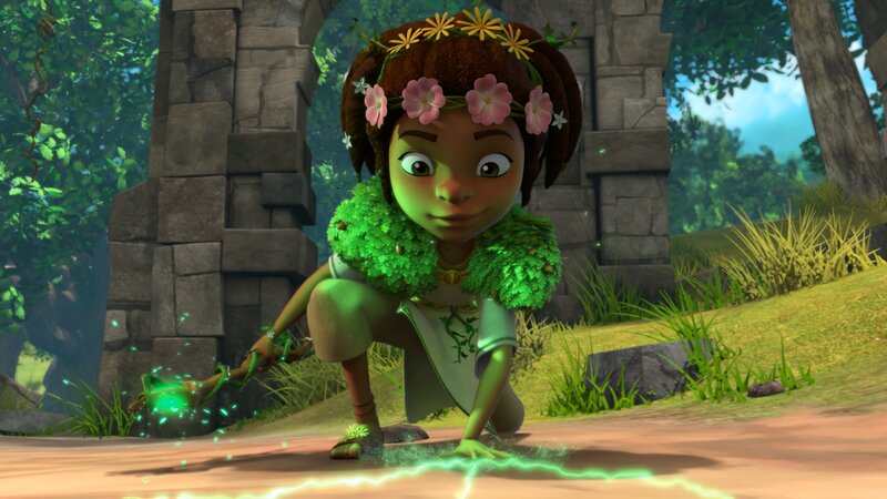 Die junge Druidin Katell hat von ihrem Meister Merlin viele starke Zauber gelernt. Sie helfen ihr gegen Prinz John und die Wikinger. – Bild: Method Animation /​ ZDF