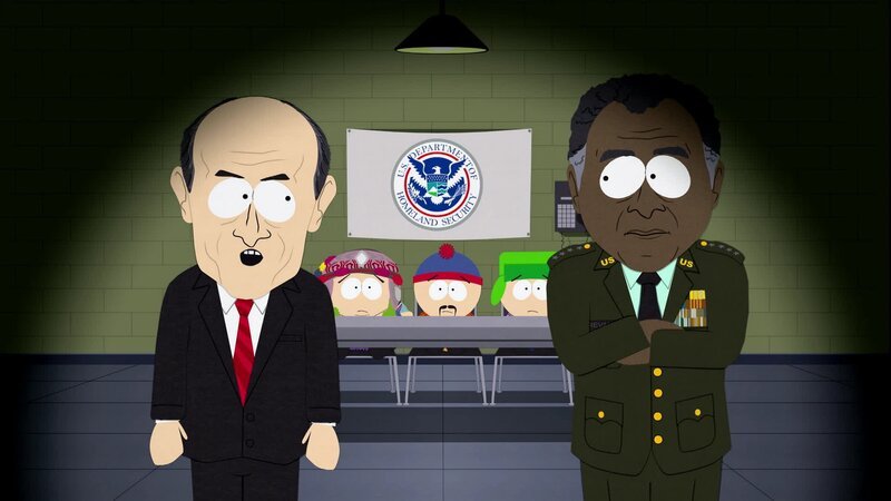 L-R: Michael Chertoff, Eric, Stan, Kyle, General Davis – Bild: Comedy Central