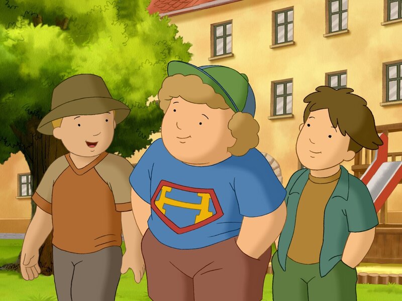 Harry (Mi.) wettet, dass er Laura doch zum Sprechen oder Lachen bringen kann. – Bild: ZDF/​Francesca Ravello