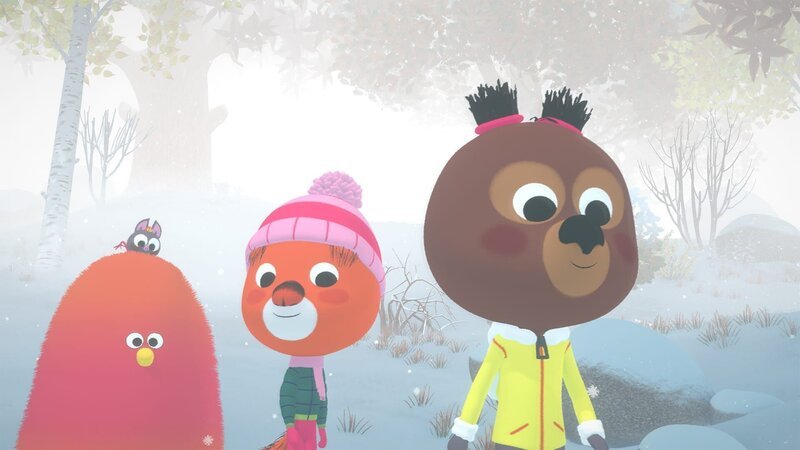 Luzie, Edmund, Dingsda und Mitzi auf dem Weg durch den Schnee, um Baldur zu retten. – Bild: hr/​MIAM! Animation