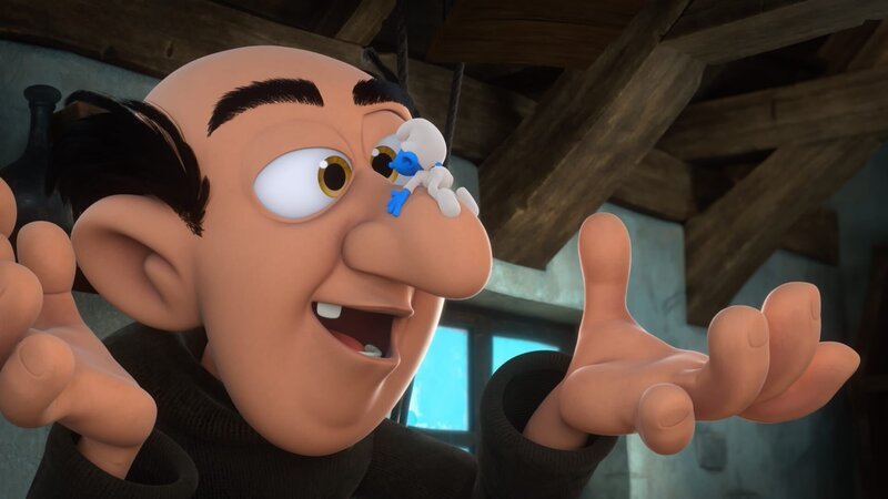 Baby ist unbemerkt in Gargamels Hütte gekrochen – und treibt diesen in den Wahnsinn. – Bild: KiKA/​Peyo Productions, Dupuis Édition & Audiovisuell