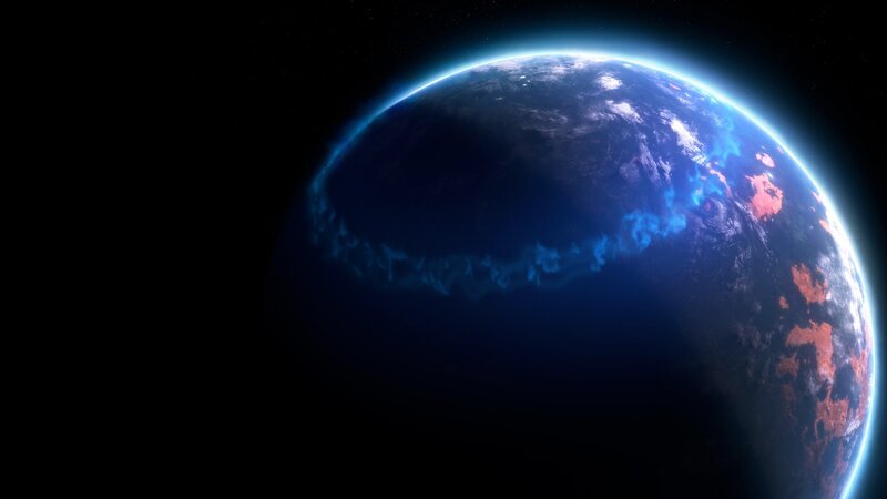 Vor vier Milliarden Jahren besaß der Mars ein globales Magnetfeld. Stahlblaue Polarlichter tanzten über seinen Polen. – Bild: ZDF und Lola Post Production