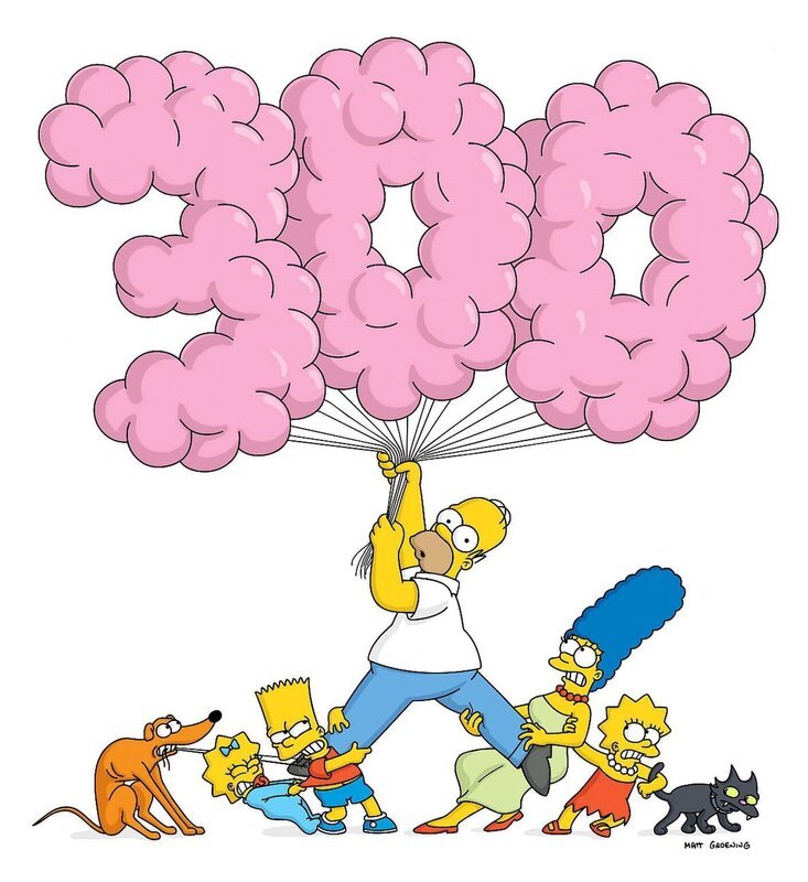 (V.l.n.r.) Jubiläum für Hund Knecht Ruprecht, Maggie, Bart, Homer, Marge, Lisa und Kater Schneeball … – Bild: ProSieben