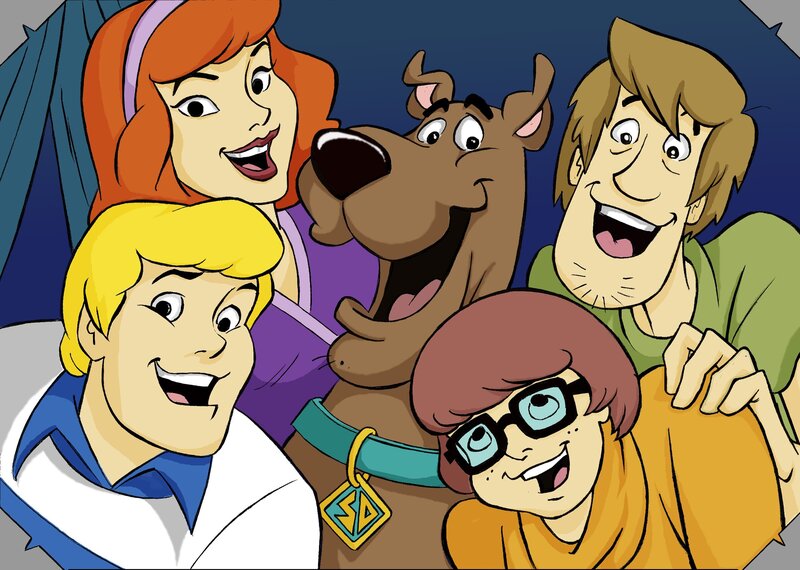 Dogge Scooby-Doo und die vier jungen Detektive von Mystery Inc. (v.li.: Fred, Daphne, Velma und Neville) machen unerschrocken Jagd auf Verbrecher und lösen jeden noch so mysteriösen Fall. – Bild: Turner /​ Hanna-Barbera
