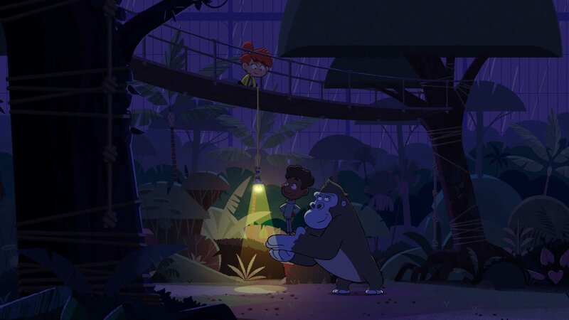 Taylor und Tommy haben ihren Streit beiseite gelegt und überlegen sich eine geniale Idee, um die Waran-Babys mit wärmendem Licht zu versorgen. – Bild: ZDF