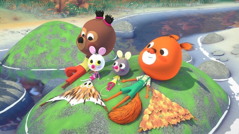 Luzie, Edmund, Hortensia und Polka trocknen sich und die Drachen in der Sonne. – Bild: hr/​MIAM! Animation