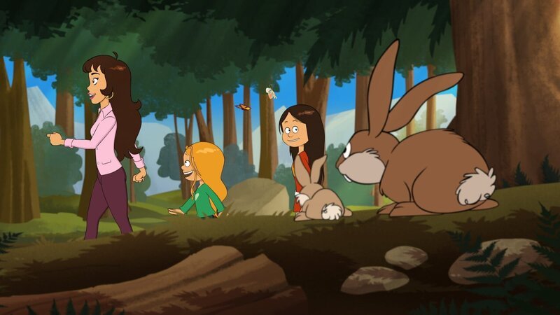 Entstressen in der Natur: Wendy, Marine und Mama Sandrine sind froh, im Wald zu sein. – Bild: NDR/​Bamboo Production/​Samka Productions
