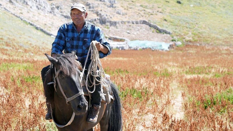 Bastri Limoj auf der Hochalm über dem Dorf Vranisht, wo seine Schafe und Ziegen im Sommer weiden – Bild: Arte