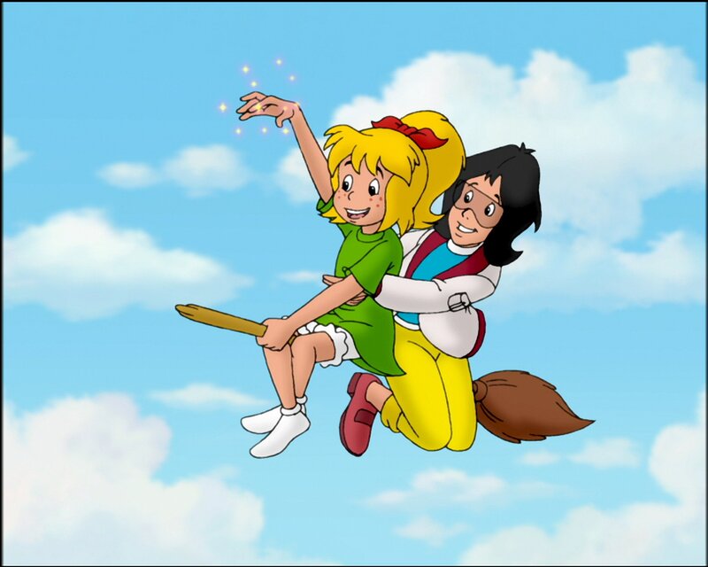 Bibi (l.) gibt Karla Kolumna (r.) eine Mitflug-Gelegenheit. – Bild: ZDF und A. Film A/​S und KIDDINX Studios GmbH