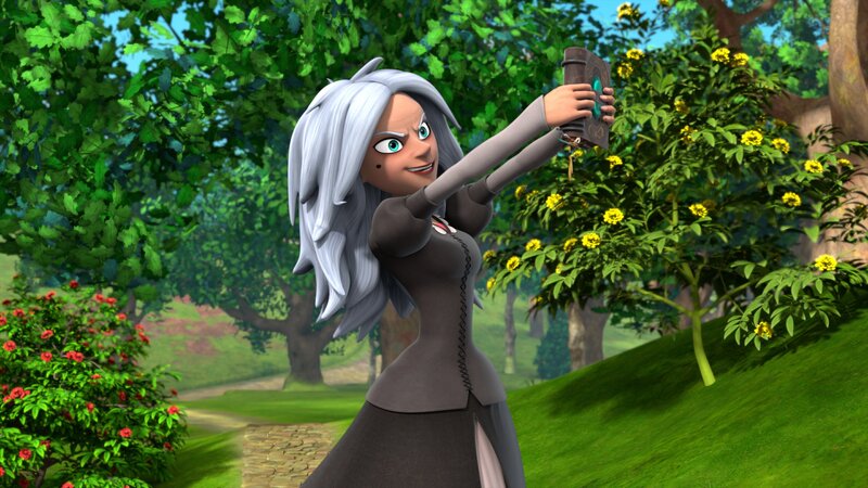 Mit dem Zauberbuch von Merlin kann Morgan jünger werden und ihre vollen Kräfte zurückerlangen. – Bild: ZDF /​ Method Animation /​ ZDF Studios