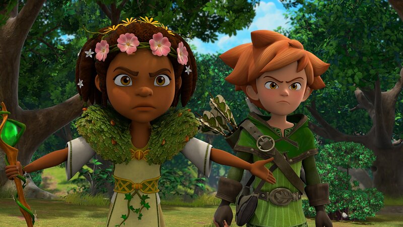 Katell (links) und Robin (rechts) wollen den Wald vor Prinz John und seinen Befehlen beschützen. – Bild: ZDF/​Method Animation/​ZDF Studios