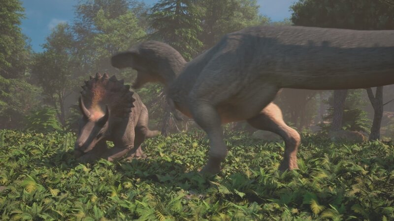 Triceratops und T-Rex als Erzfeinde sind ein beliebtes Motiv in der Populärkultur. Aber tragen sie tatsächlich tödliche Kämpfe aus? – Bild: ZDF und Windfall Films