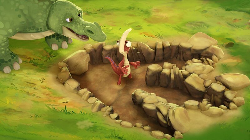 Während Rocky versucht, in Gigantos Fußstapfen zu treten, kopiert Marshall jede Bewegung von Rocky (r.). – Bild: SUPER RTL Während Rocky versucht, in Gigantos Fußstapfen zu treten, kopiert Marshall jede Bewegung von Rocky (r.). – Bild: SUPER RTL