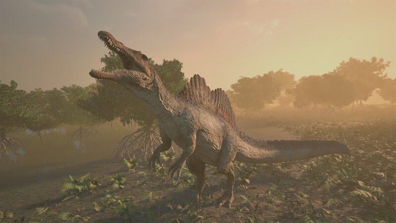 Der Spinosaurus lange Zeit steht der gigantische Fleischfresser an der Spitze der Nahrungskette. – Bild: ZDF und Windfall Films