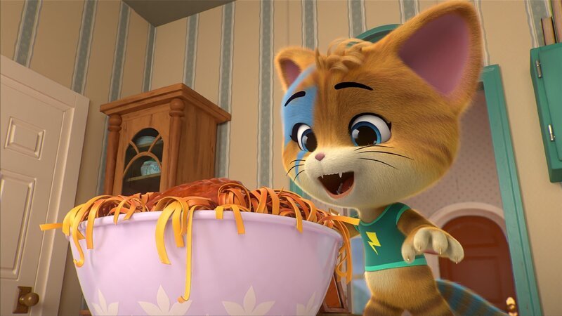 Lampo liebt Nudel mit Soße. Weniger gerne mag er Gemüsesuppe! – Bild: Rainbow S.r.l.