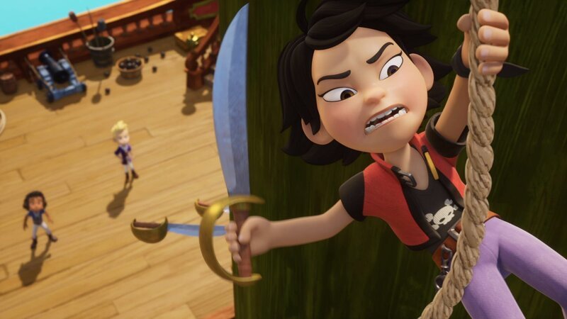 Wer kann am schnellsten den Schiffsmast erklimmen? Zoe (r.) natürlich! – Bild: ZDF und Method Animation – Mediawan kids & family