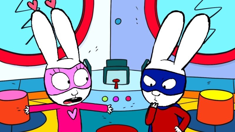 Super-Lou (l.) und Superhase (r.) wollen herausfinden, wer für den enormen Wind verantwortlich ist, der ihr Hauptquartier beinahe zum Einsturz bringt. – Bild: ZDF und GO-N Productions