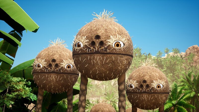 Wenn die Kokosnussodons herumrollen, dann schauen sie freundlicher drein. – Bild: Cheeky Little Media /​ ZDF