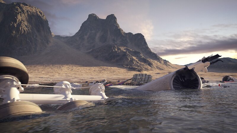 A construction of what the drained wreckage of MH370 will look like on the seafloor. – Bild: Electric Pictures