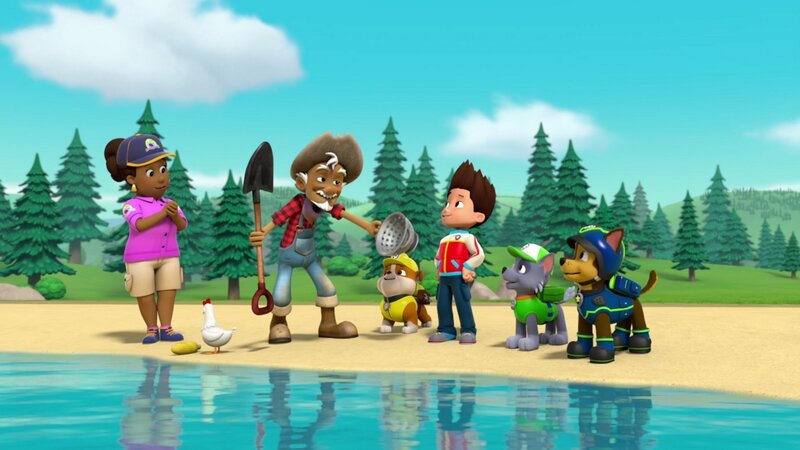 L-R: Mayor Goodway, Chickaletta, Otis Goodway, Rubble, Ryder, Rocky, Chase. – Bild: ViacomCBS