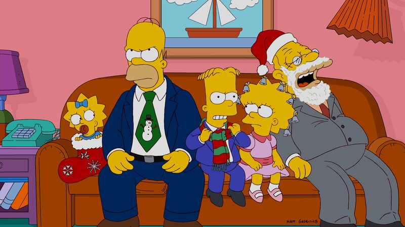 Ein ganz besonderes Weihnachtsfest: (v.l.n.r.) Maggie, Homer, Bart, Lisa und Grandpa … – Bild: FOX BROADCASTING /​ FTVI