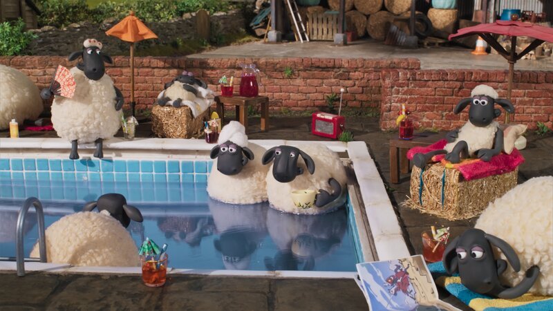 Die Schafe verbringen einen ruhigen Nachmittag am aber auch im Pool des Farmers. – Bild: WDR/​Aardman Animation Ltd.