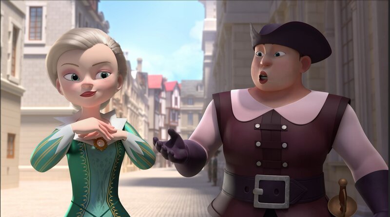 Milady (links) und Rolande (rechts) stecken unter einer Decke. Sie haben den Grafen de Tréville entführt. – Bild: ZDF/​Method Animation/​Palomar/​ZDF Studios