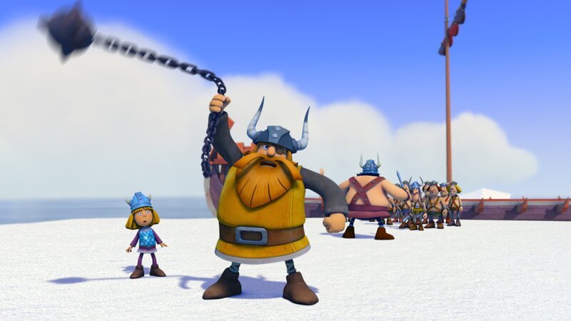 Die beiden Haudegen Halvar (2.v.l.) und der schreckliche Sven (3.v.l.) geraten aneinander. – Bild: ZDF und studio100media