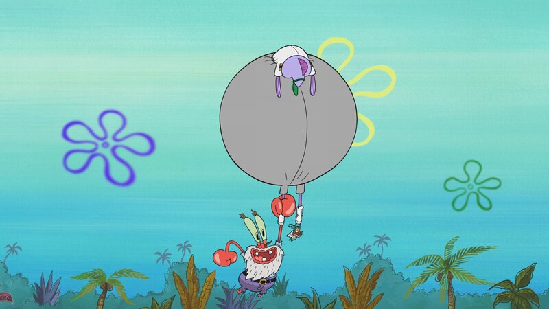 Unten, v.li.: Mr. Krabs und Plankton. Oben: Rube Goldfish. – Bild: Paramount