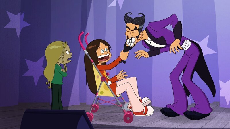 Marine verlangt auf der großen Bühne vom Magier, dass er Wendy enthypnotisiert, die baut nämlich nur noch Mist. – Bild: NDR/​Bamboo Production/​Samka Productions