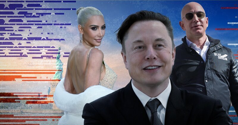 Sie sind die reichsten Menschen der Welt: die Gründer aus dem Silicon Valley. Aber auch in den alten Industrien, der Finanzwirtschaft oder der Entertainment-Branche wird viel Geld verdient (im Bild, v.li.: Kim Kardashian, Elon Musk, Jeff Bezos) – Bild: Tobias Lenz, Autorenkombinat /​ ZDF