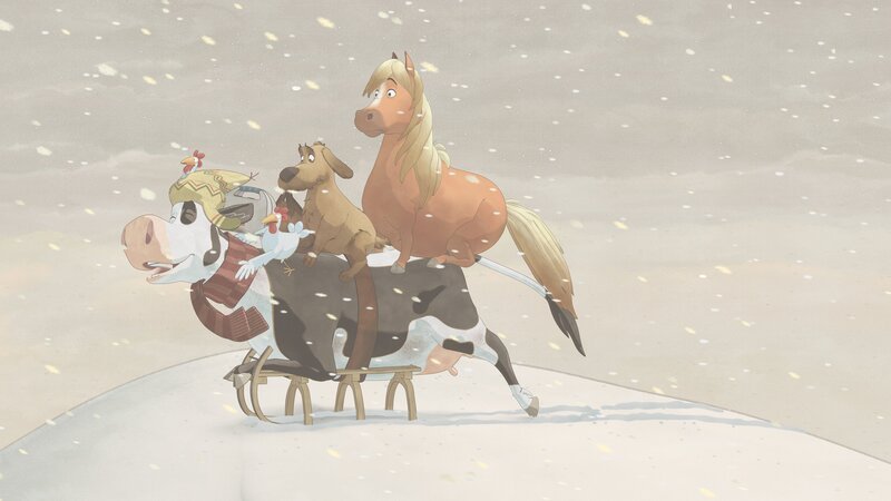 Lieseotte und ihre Freunde haben mächtig Spaß bei ihrer Schlittenfahrt. – Bild: ZDF und WunderWerk