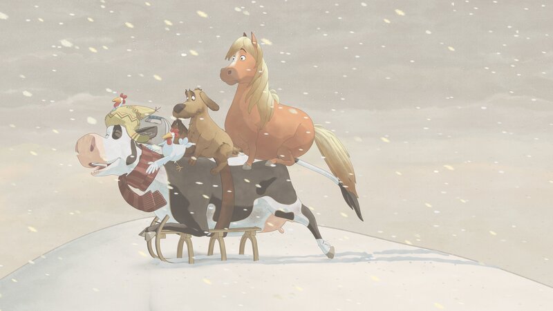 Lieseotte und ihre Freunde haben mächtig Spaß bei ihrer Schlittenfahrt. – Bild: ZDF und WunderWerk