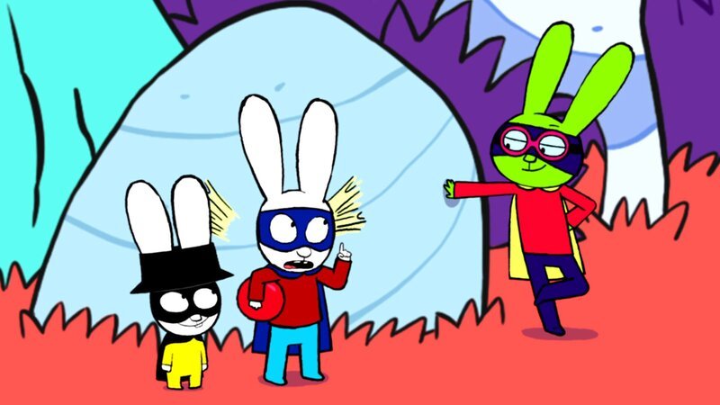 Superhase (Mitte) und Captain (links) kommt das plötzliche Erscheinen des neuen Superhelden „Super-Wolfi“ (rechts) merkwürdig vor. Sie haben ihn noch nie zuvor gesehen und doch kommt er ihnen irgendwie bekannt vor. – Bild: GO-N Productions