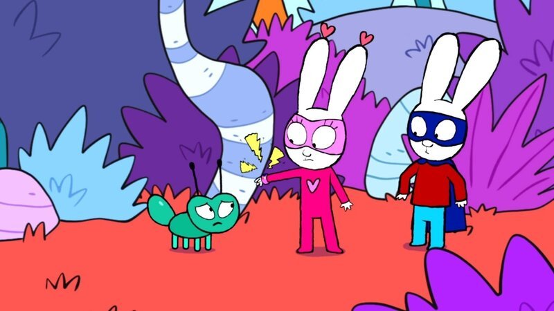 Superhase (r.) und Super-Lou (M.) wollen der armen Ameise (l.) helfen, die ihre Kolonie verloren hat. – Bild: ZDF und GO-N Productions