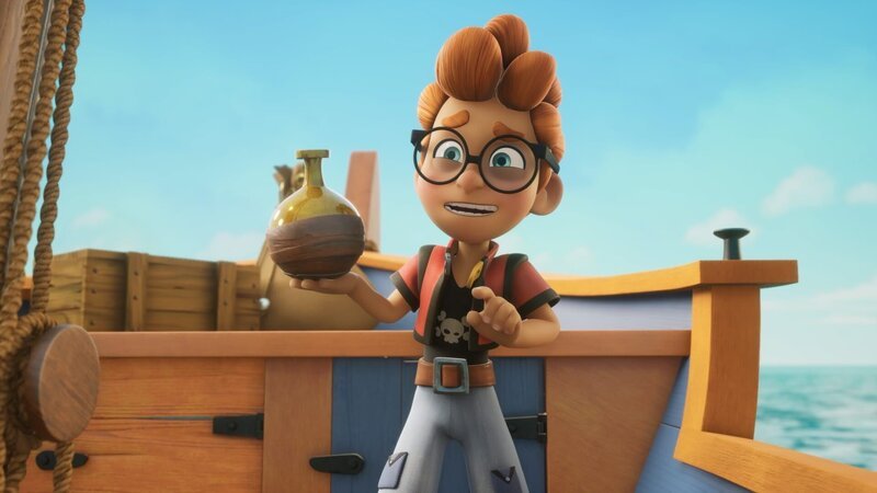 Alexander hat es schon in der Hand, das Zauberelixier, dass die Sardinen Käpt’n Raubeins Bruder Francis abjagen sollen. Aber die Freude wird nicht lange währen. – Bild: Method Animation – Medi /​ ZDF; Method Animation – Mediawan kids & family