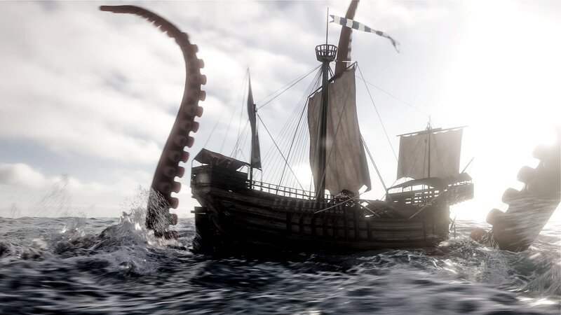 Gefahr aus der Tiefe: Riesenkraken, die Schiffe attackieren und sie in die Tiefe des Meeres ziehen, gehören zu den uralten Seefahrerängsten. – Bild: ZDF