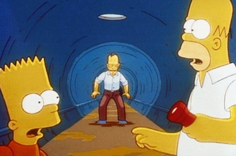 In der Kanalisation stellt Ex-Präsident Bush (Mi.) seine Widersacher Bart und Homer. – Bild: ProSieben Media AG /​ PR7