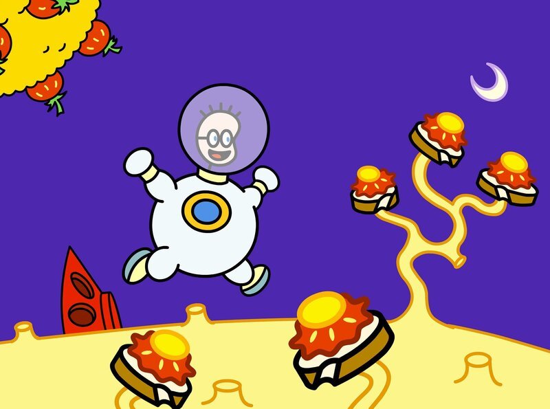 TOM denkt an ein leckeres Marmeladenbrot mit Honig. Leider gibt es keine Erdbeeren. Doch die Maus hat eine Idee. Sie will sich ihre Erdbeeren vom Erdbeerplaneten holen. – Bild: SWR/​Hykade