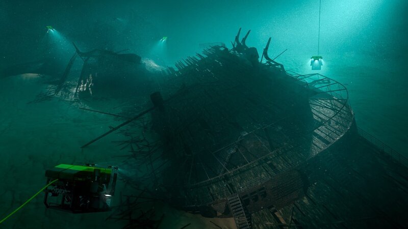 Das Wrack ist heute größtenteils zerstört durch Sprengungen, die plündernde Taucher nach Kriegsende durchgeführt haben. – Bild: National Geographic Channel/​ Silverlining Rights Limited/​ WeltN24 GmbH