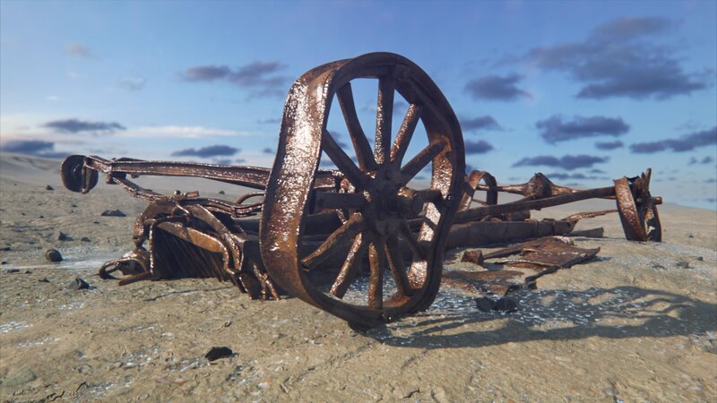 Ford-Wrack. Zeichnung der Überreste eines Model T Trucks, der im Winter während der Prohibition im gefrorenen Detroit River versank, mit einem CU von einem der Räder mit Holzspeichen. Der Truck wurde benutzt, um Whisky von der Hiram Walker Distillery in Kanada über den Detroit River nach Detroit in den USA zu schmuggeln. (National Geographic für Disney) – Bild: NCG NETWORK LLC