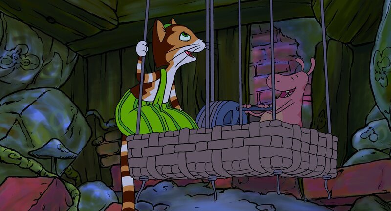 Findus fährt mit einem Muckla im Aufzug – Bild: ZDF und Anders Sörensen