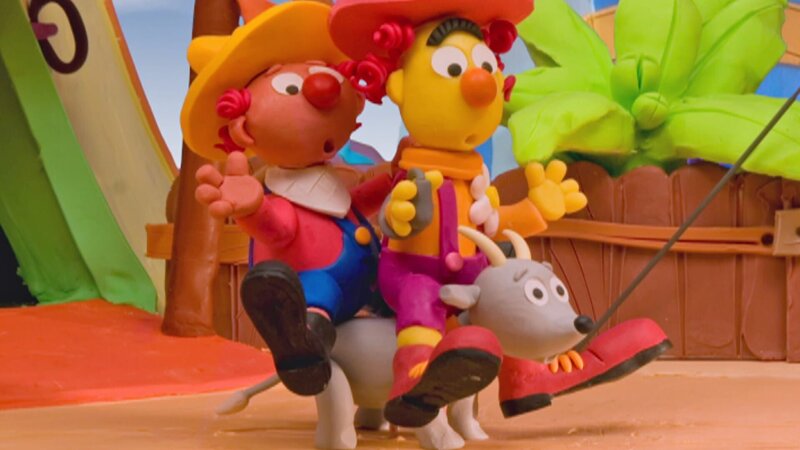 Ernie und Bert als Rodeo-Helden – Bild: NDR/​Sesameworkshop