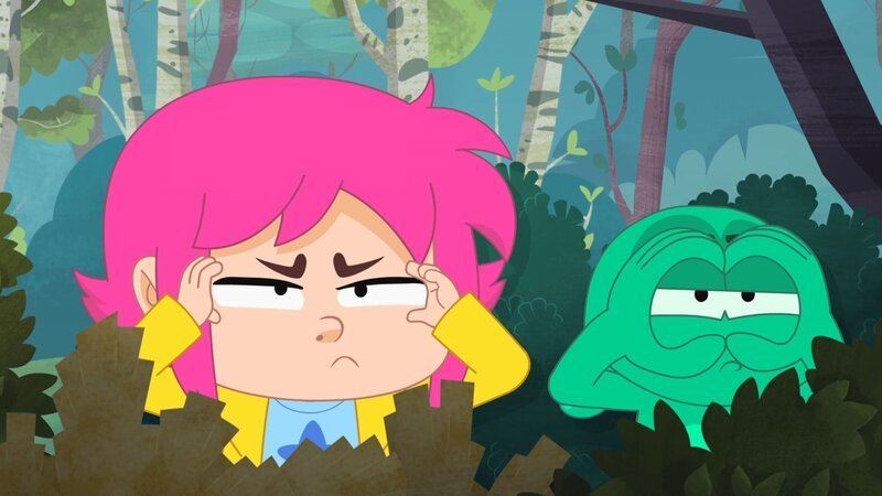 Rebecca und Ernest beobachten den Freund von Coralie. Er ist heute mit einem anderen Mädchen zum Paintball verabredet und Coralie sitzt heulend zu Hause. – Bild: ZDF /​ Ernest & Rebecca /​ Media Valley