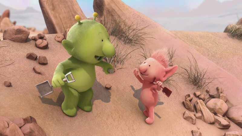 Zusammen mit Oopsy (r.) macht sich Pootle (l.) auf die Suche nach dem Schatz. – Bild: KiKA/​Snapper Productions/​Q Pootle 5 LTD