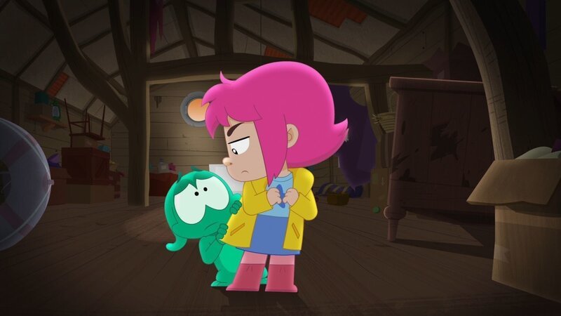 Ernest (l.) und Rebecca (r.) sind dem wild gewordenen Staubsauger-Roboter bis auf den Dachboden gefolgt. Ängstlich schauen sie sich nach ihm um. – Bild: ZDF /​ Media Valley