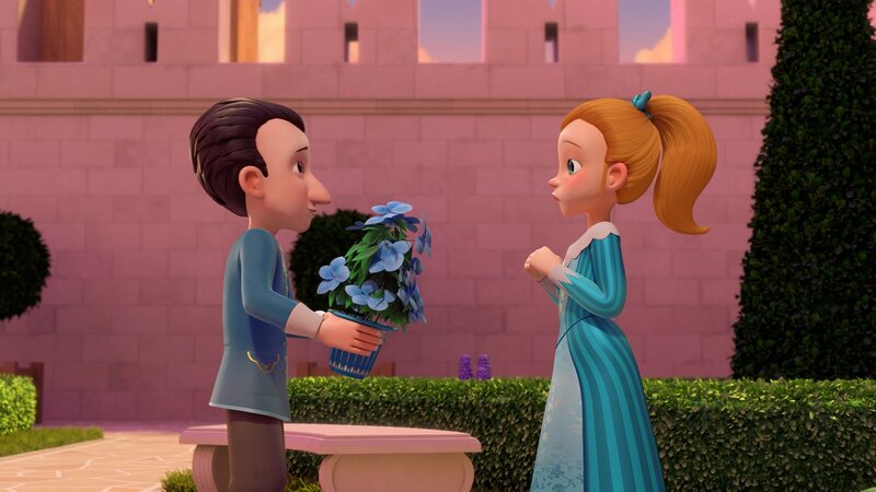 Henri (links) hat der von ihm heimlich verehrten Olivia (rechts) sein Parfüm gewidmet. Er hat es aus dem Duft der blauen Lilie hergestellt. – Bild: ZDF/​Method Animation/​Palomar/​ZDF Studios